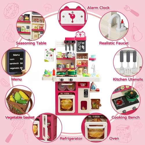 Miniatura 3 de Letapapa Juego de Cocina Infantil, Juguetes de Cocina con Sonido y Luz Realistas, Estufa de Cocina, Fregadero, Comida de Juego y Accesorios de Rojo