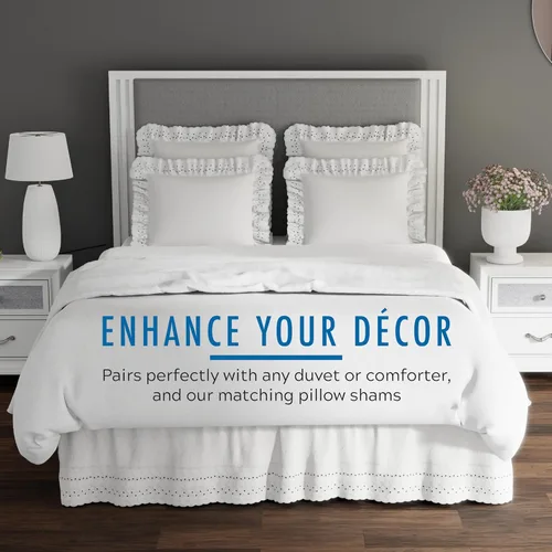 Miniatura 6 de Fresh Ideas Falda de cama con calados, diseño con volantes, caída de 14 pulgadas, borde bordado festoneado, tamaño Queen, blanco