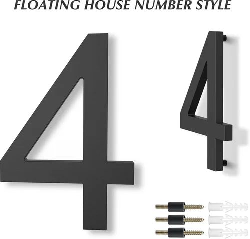 Miniatura 5 de DEWEL Números de Casa Flotantes Grandes de 8 Pulgadas para Exterior, Números de Dirección de Casa Modernos Negros para Decoración de Señalización