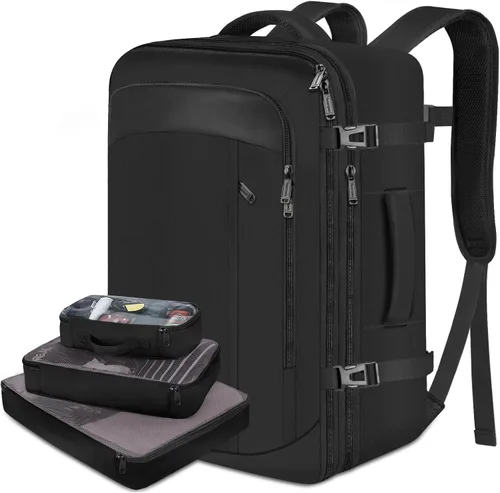 Vancropak - Mochila para hombres, extra grande de 50L, mochila de viaje, aprobada para llevar en el avión, con 3 cubos de empaque para maletas,
