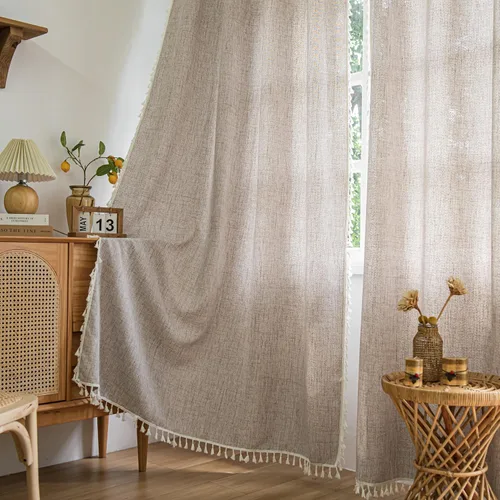 Setaback - Cortinas bohemias de lino para sala de estar, 84 pulgadas de largo, 2 paneles con borlas, estilo campestre bohemio, bolsillo para Gris