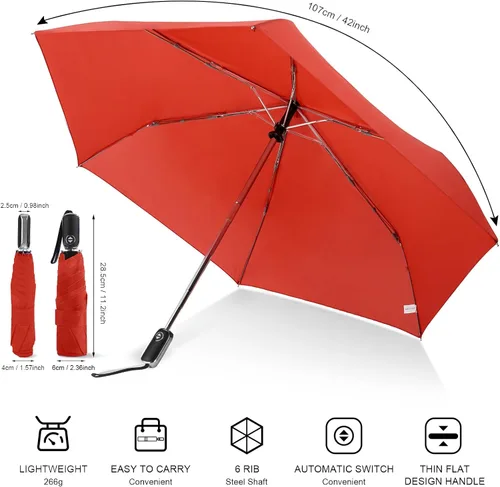 Miniatura 118 de LEAGERA Paraguas de viaje compacto para bolso, mango plano, impermeable para lluvia ligera