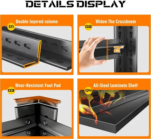 Miniatura 5 de Estantes de almacenamiento, estantería de metal resistente, estantería de garaje, estantes de metal ajustables, estantería de 5 niveles