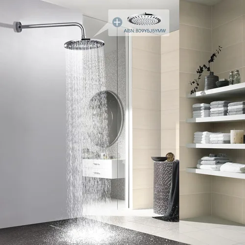 Miniatura 5 de BRIGHT SHOWERS Brazo de extensión de cabezal de ducha de 16 pulgadas con brida, extensor de ducha en forma de L, tubo de ducha extra largo de acero