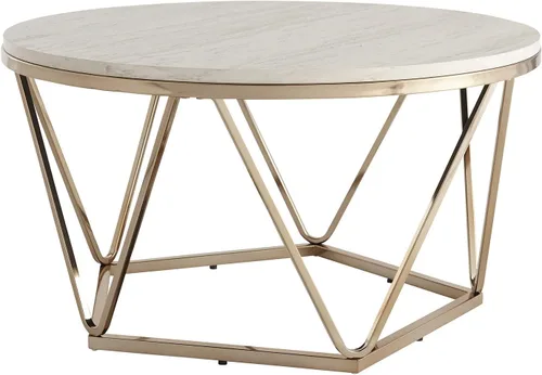 SEI Furniture Luna - Mesa de centro redonda de piedra sintética, color champán