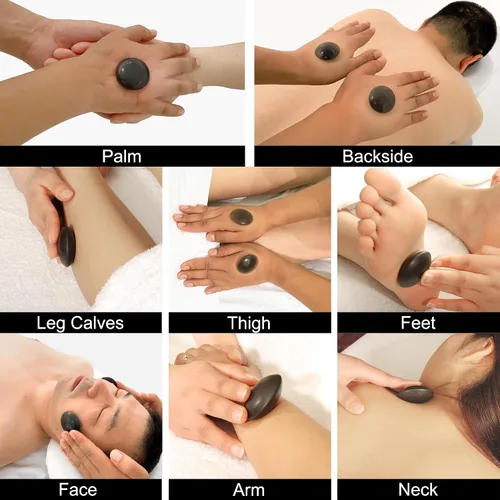 Miniatura 6 de Master Massage Paquete de herramientas de masaje de piedra caliente de basalto negro con forma de contorno de 10 piezas, piedras de lava negra