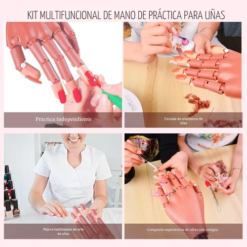 Miniatura 5 de Saviland Mano de práctica para uñas acrílicas, manos falsas móviles flexibles, kit de mano de entrenamiento de manicura para principiantes, mano