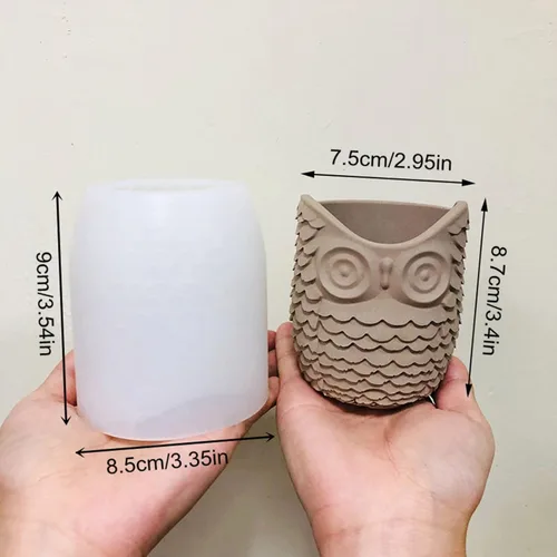 Miniatura 2 de Molde de Silicona para Maceta de Hormigón con Relieve de Búho, Molde para Plantas Suculentas, Portavelas de Arcilla, Vaso de Cemento