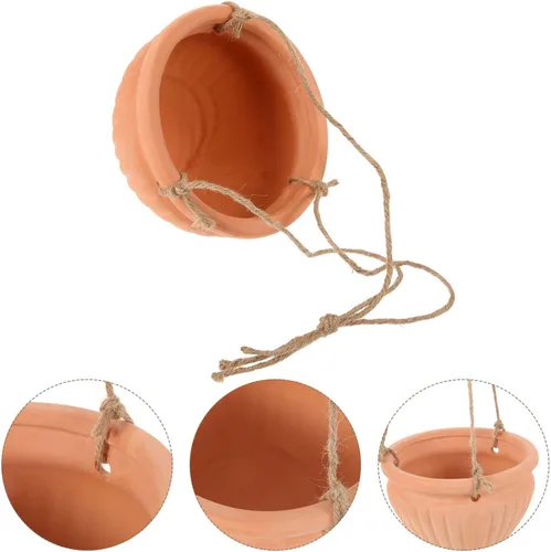 Miniatura 5 de Yardwe 1 juego de maceta colgante para plantas, elegante maceta de fresa, drenaje de cerámica, material para hierbas y decoración de jardín elegante