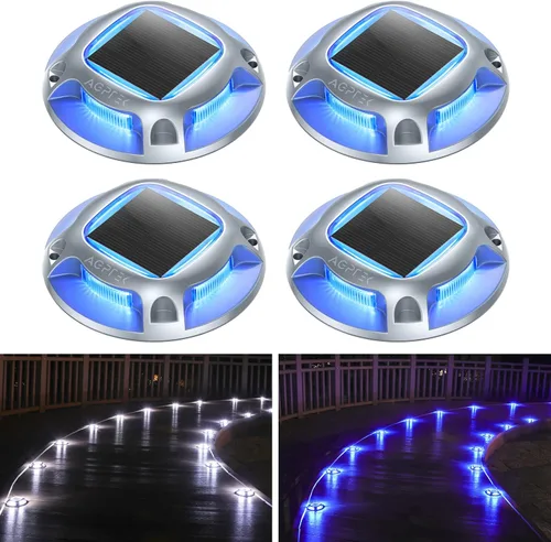 AGPTEK - Paquete de 4 luces solares para entrada al aire libre, 2 modos de color, luces LED de cubierta, muelle, marina, impermeables, marcadores de