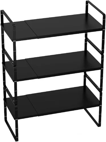 Slideep Organizador de armario expandible, organizador de armario de cocina grande, organizador de estantes apilables grandes, organizador de Negro