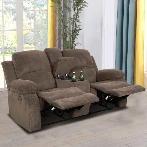 Miniatura 10 de Sofá reclinable manual moderno, sofá reclinable de cuero de 3 plazas, sofá reclinable de sala de estar, sofá con portavasos y mesa abatible