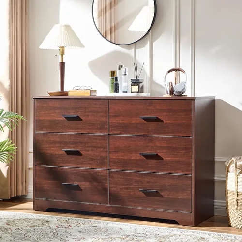 Miniatura 16 de LIDYUK Cómoda negra para dormitorio, cómoda de 6 cajones y cómodas, cómoda de madera moderna, cómoda de 48 pulgadas de ancho para dormitorio