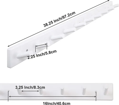 Miniatura 5 de SKOLOO - Perchero de pared de madera con 10 ganchos largos de bambú para colgar mochila, abrigo, toalla o sombrero, con 16 pulgadas de orificio a
