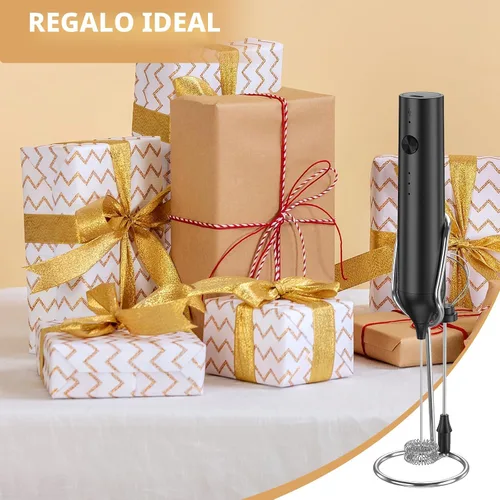 Miniatura 7 de Espumador de leche recargable de mano, batidor eléctrico con 3 velocidades, mezclador de bebidas de mano con 2 cabezales, varita portátil para café