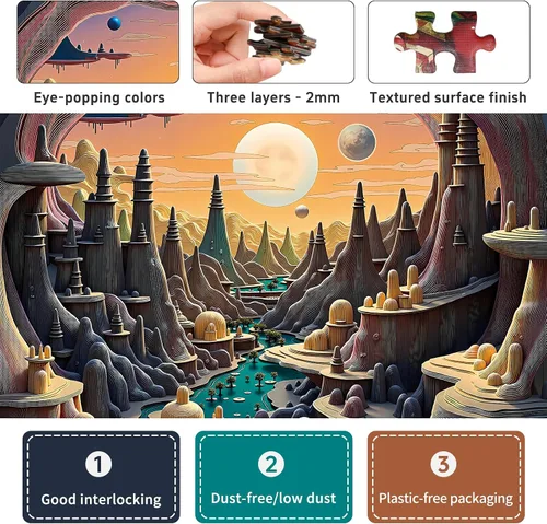 Miniatura 3 de Rompecabezas de Arte Visual 3D para Adultos 1000 Piezas, Paisaje de Planeta Alienígena en Cueva, Rompecabezas Familiares Desafiantes, Gran Idea