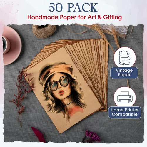 Miniatura 4 de Papel en Blanco de Borde Antiguo Hecho a Mano Wanderings - 5.8x8.3 (A5) - Paquete de 50 A5 para Escritores, Invitaciones, Manualidades - Papel Papel