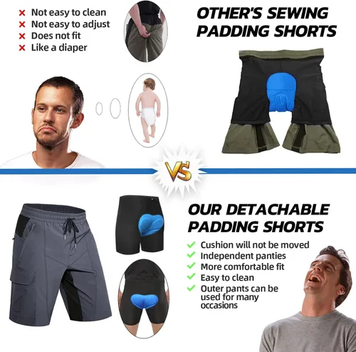 Miniatura 3 de Hiauspor Pantalones cortos acolchados de ciclismo de montaña para hombre, ajuste holgado, de secado rápido, para ciclismo con 5 bolsillos