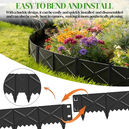 Miniatura 7 de Hlogree Paquete de 6 bordes metálicos para paisajes, bordes de jardín, borde de jardín con 6 estacas de anclaje, borde de metal resistente sin
