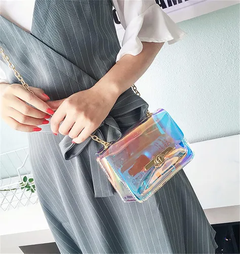Miniatura 5 de Bolso holográfico iridiscente para mujer noche embrague claro estadio concierto aprobado