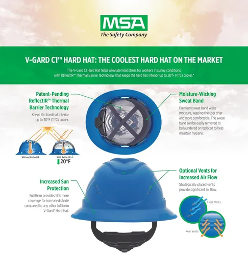 Miniatura 2 de MSA 10215842 V-Gard C1 - Borde completo naranja de alta visibilidad sin ventilación con barrera térmica de enfriamiento ReflectIR y suspensión