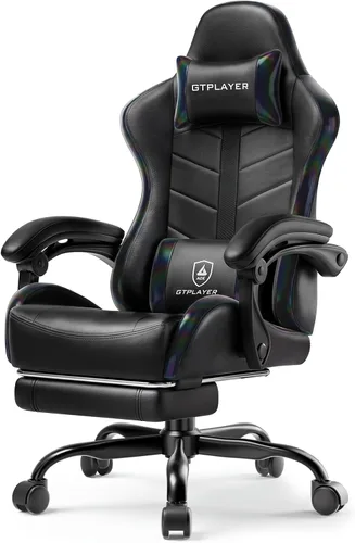 Miniatura 8 de GTPLAYER Silla de juegos para adultos, silla ergonómica para juegos de computadora con reposapiés, altura ajustable, reclinación de 90-155° y Blanco