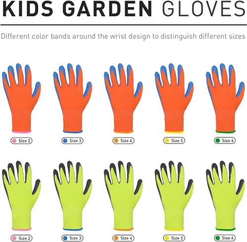 Miniatura 5 de HANDLANDY 3 pares de guantes de jardinería para niños sin látex, guantes de jardín para niños y niñas con revestimiento de nitrilo para niñas y Verde