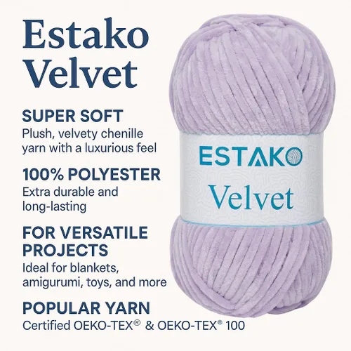 Miniatura 3 de Estako Velvet (Paquete de 3 madejas) Hilo de Chenilla para Amigurumi, Tejido y Crochet Súper Voluminoso 3x100 gr (3x120 m) (1940 - Grass)