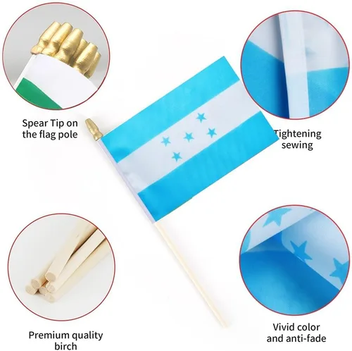 Miniatura 3 de 25 paquete de banderas pequeñas de Honduras, bandera mini de Honduras en palo de mano, 5x8 pulgadas