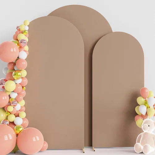 Miniatura 27 de Wokceer Juego de 3 fundas de arco de boda de elastano ajustadas para arco de boda para parte superior redonda, soporte de arco de Chiara para Beige