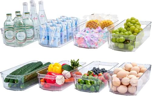 JollyPack Paquete de 8 cubos de almacenamiento de plástico transparente, organizadores de despensa y almacenamiento con asas, contenedores de