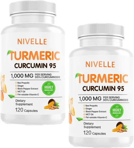 Miniatura 7 de NIVELLE Curcumina de cúrcuma Suplemento de curcumina de cúrcuma pura de 1000 mg 95% de curcuminoides con propóleos de abeja, jengibre, aceite