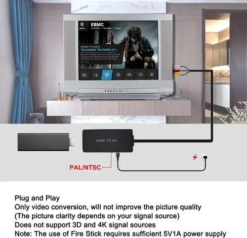 Miniatura 4 de Convertidor HDMI a AV Adaptador de convertidor compuesto HDMI a RCA, compatible con PAL/NTSC, soporte 1080P, compatible con Roku/Fire