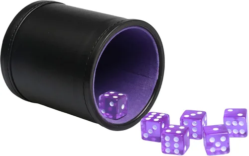 Miniatura 11 de Juego de tazas de dados de piel sintética y forro de fieltro, agitación silenciosa para juegos de dados Yahtzee Farkle Liars, incluye seis dados