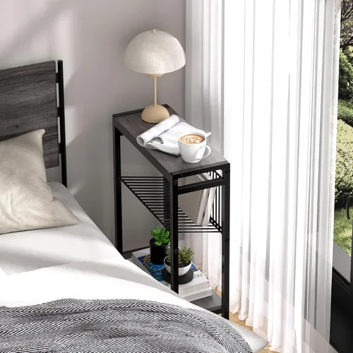 Miniatura 8 de Mesa auxiliar para espacio pequeño, mesa auxiliar estrecha de 3 niveles con soporte para revistas, mesita de noche delgada, mesa de sofá delgada Gris