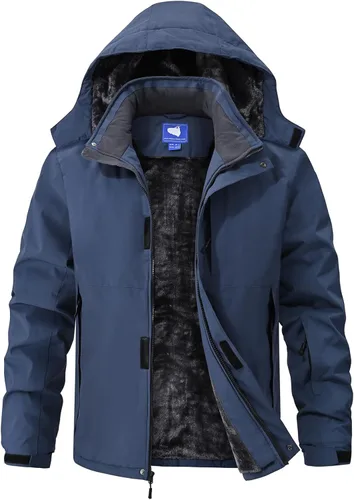 Miniatura 9 de Chaquetas de esquí para hombre, impermeables, chaquetas de nieve con forro de vellón, aisladas, parka pesada con capucha