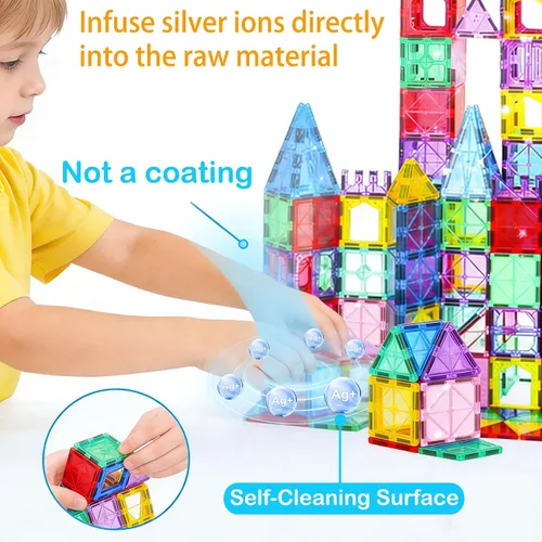 Miniatura 5 de Azulejos magnéticos antibacterianos, 32 unidades, juguete STEM para niños mayores de 3 años Bacteria resistant, Safer play, EPA-registered, Fits