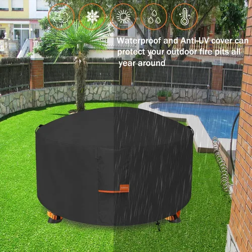 Miniatura 7 de Cubierta para hoguera, resistente al aire libre, 600D, 100% impermeable, cubierta cuadrada para hoguera, resistente a la intemperie, 30 pulgadas
