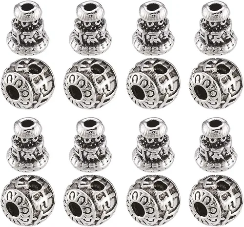 Miniatura 11 de Craftdady Cuentas de gurú tibetano de plata de 3 maneras para hacer collares y joyas Plata antigua-1