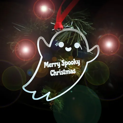 Miniatura 4 de LHS Caja de regalo personalizada para decoración de árbol de Navidad de Halloween, incluye fantasma espeluznante, adorno personalizado 2022