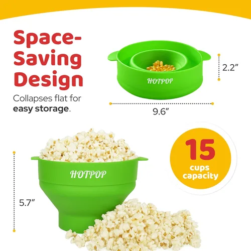Miniatura 2 de El Hotpop Original - Palomitero para microondas, Popcorn, contenedor de silicona para hacer de palomitas de maíz, cuenco plegable sin BPA y apto
