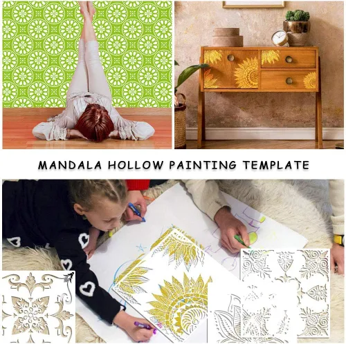 Miniatura 6 de Paquete de 9 plantillas de mandala grandes (12 x 12 pulgadas), plantillas reutilizables para pintura, plantillas de pintura, decoración de Navidad