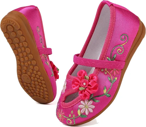 Miniatura 6 de Encanto - Zapatos de disfraz de Mary-Jane, zapatos planos de punta redonda, cuña baja, zapatos de ballet con bordado floral para niñas, Halloween