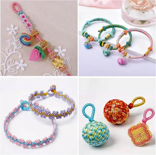 Miniatura 6 de LiQunSweet 10 rollos de 24 yardas (72.2 ft)/rollo de cordones metálicos redondos coloridos de poliéster para collares, pulseras, joyas