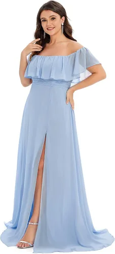 Miniatura 3 de Ever-Pretty Plus Women's Off Shoulder Short Sleeves Empire Waist Side Slit Chiffon Flowy Plus Size Bridesmaid Dresses