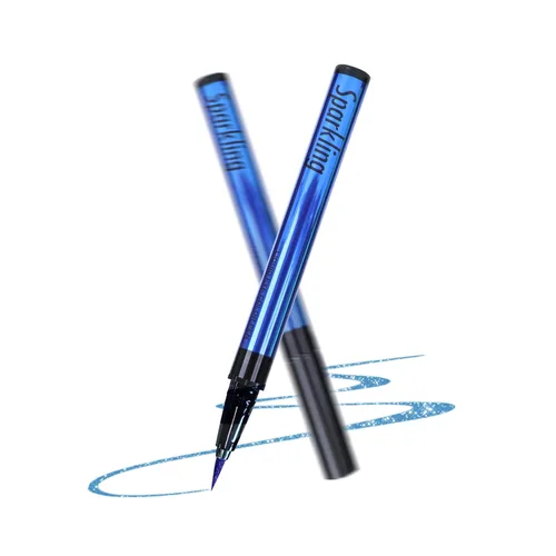 Music Flower Delineador de ojos, delineador líquido impermeable con punta de precisión, delineadores de ojos metálicos de color brillante, Azul