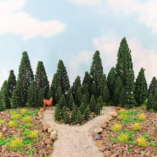 Miniatura 3 de 52pcs modelo pino árboles verde pino plástico para bosque HO escala modelo ferroviario diseño miniatura paisaje S0901