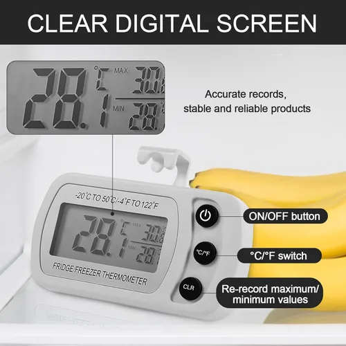 Miniatura 4 de Paquete de 4 termómetros para nevera, termómetro digital para refrigerador, termómetro digital impermeable para sala de congelador con pantalla LCD
