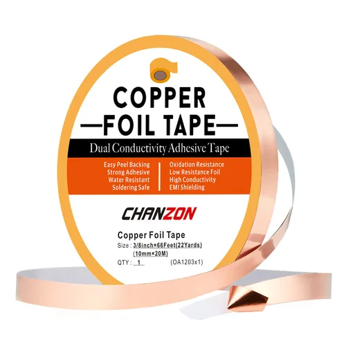Miniatura 13 de CHANZON Cinta de lámina de cobre de 0.236 in 1/4 pulgadas x 66 pies, adhesivo conductor de doble cara para vidrieras, soldadura, electricidad