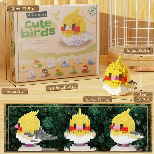 Miniatura 3 de Bibilock Cute Parrot - Juego de bloques de construcción de microbloques de construcción, 12 piezas de mini ladrillos de la serie de pájaros